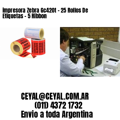 impresora Zebra Gc420t – 25 Rollos De Etiquetas – 5 Ribbon