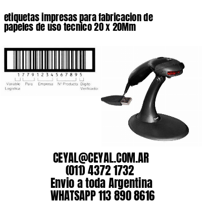 etiquetas impresas para fabricacion de papeles de uso tecnico 20 x 20Mm