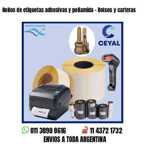 Rollos de etiquetas adhesivas y poliamida – Bolsos y carteras