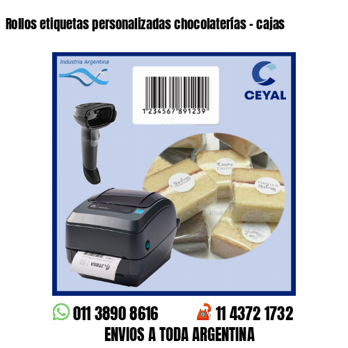Rollos etiquetas personalizadas chocolaterías – cajas