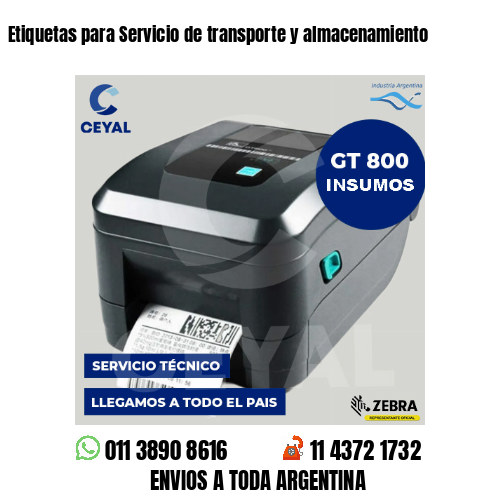 Etiquetas para Servicio de transporte y almacenamiento