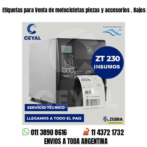 Etiquetas para Venta de motocicletas piezas y accesorios . Bajos presupuestos