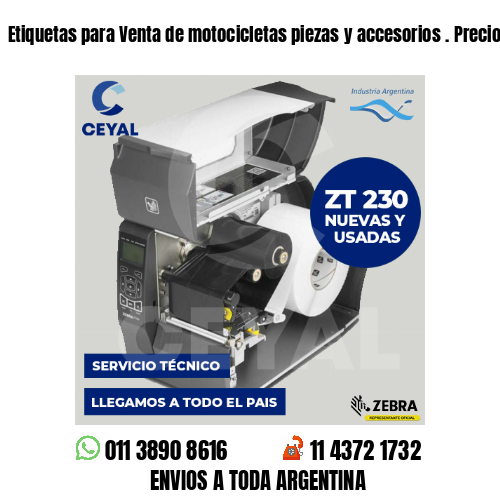 Etiquetas para Venta de motocicletas piezas y accesorios . Precios a medida