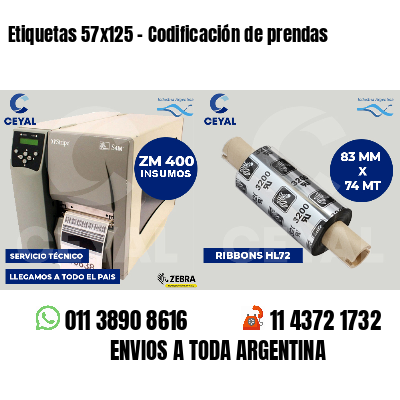 Etiquetas 57x125 - Codificación de prendas