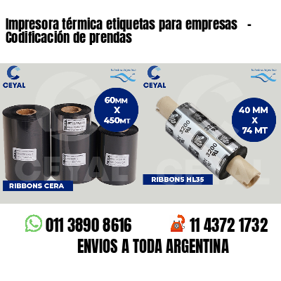 Impresora térmica etiquetas para empresas - Codificación de prendas
