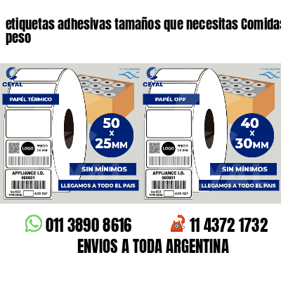 etiquetas adhesivas tamaños que necesitas Comidas por peso