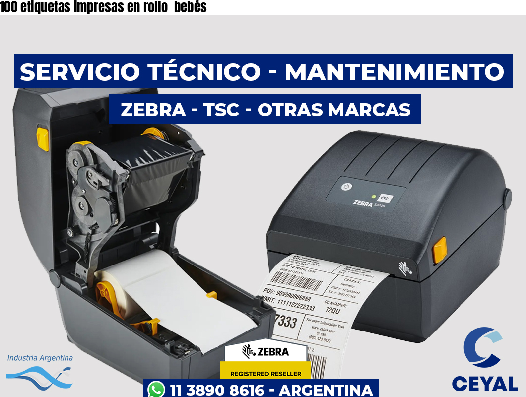 100 etiquetas impresas en rollo  bebés