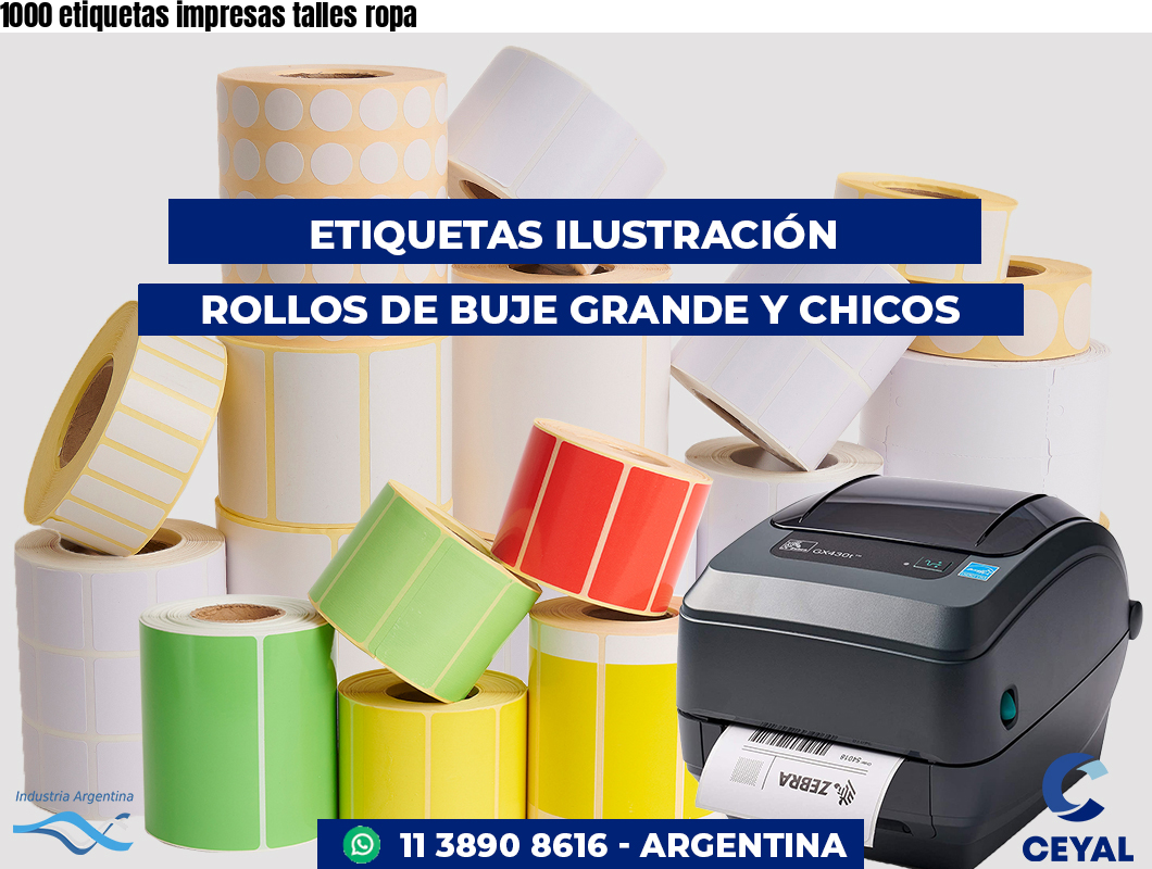 1000 etiquetas impresas talles ropa