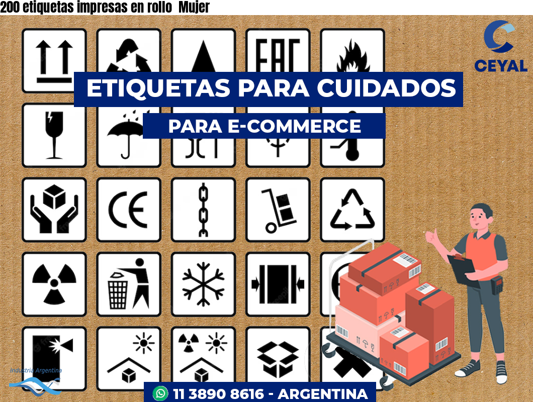 200 etiquetas impresas en rollo  Mujer