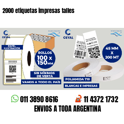 2000 etiquetas impresas talles