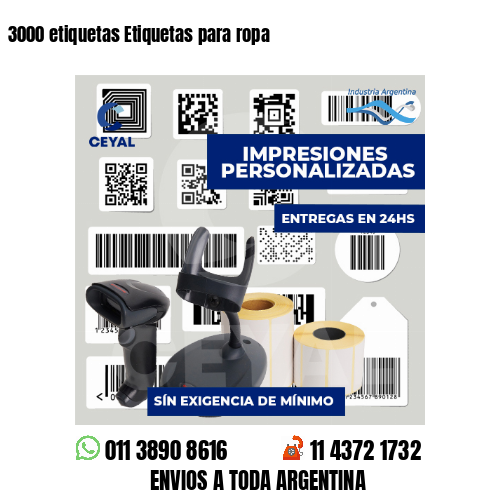 3000 etiquetas Etiquetas para ropa