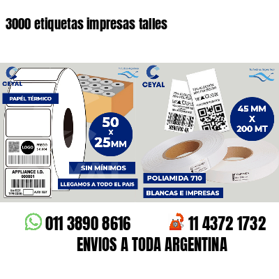 3000 etiquetas impresas talles