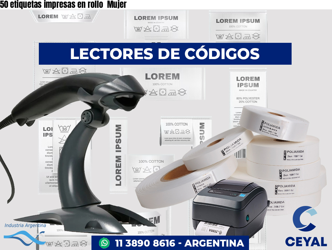 50 etiquetas impresas en rollo  Mujer
