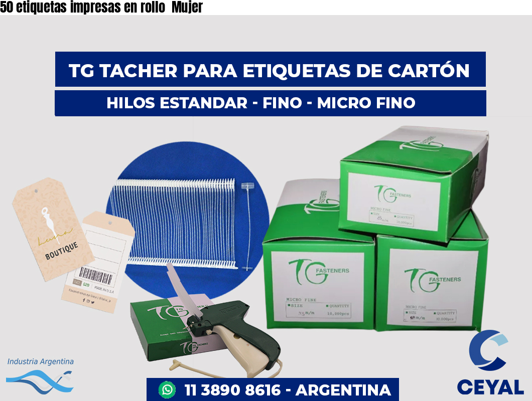 50 etiquetas impresas en rollo  Mujer