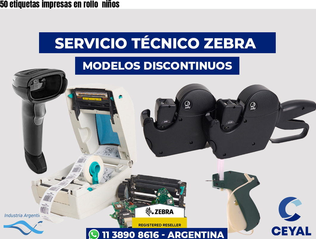 50 etiquetas impresas en rollo niños