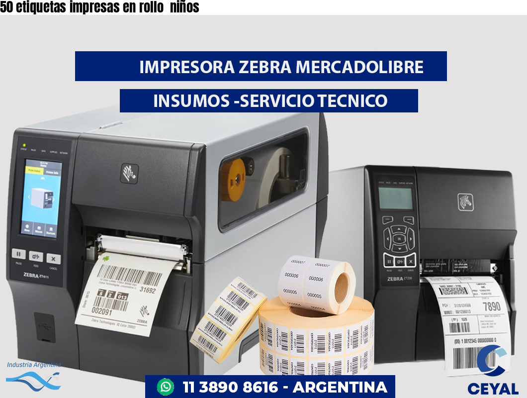 50 etiquetas impresas en rollo niños