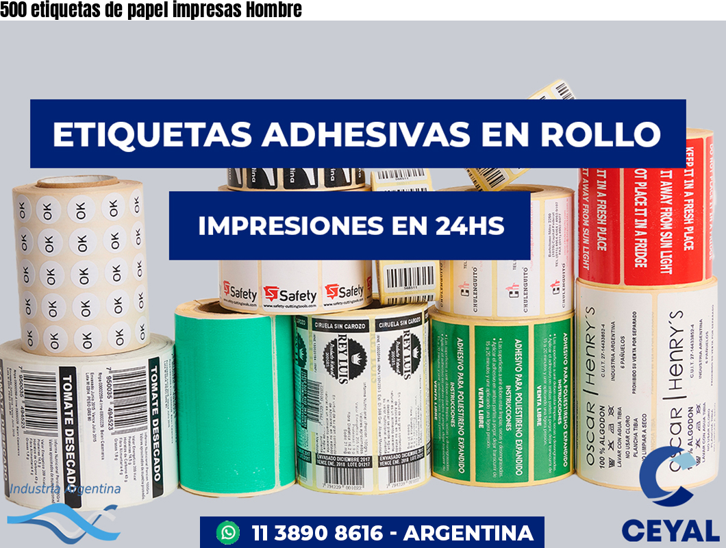 500 etiquetas de papel impresas Hombre