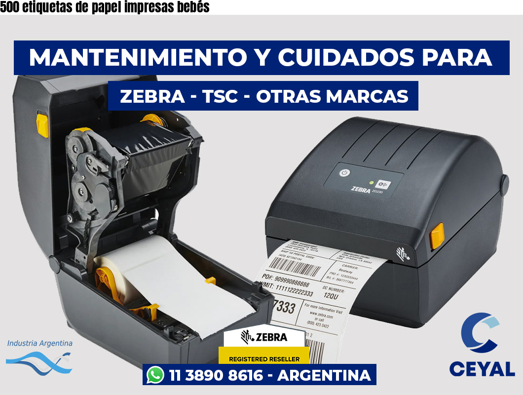 500 etiquetas de papel impresas bebés