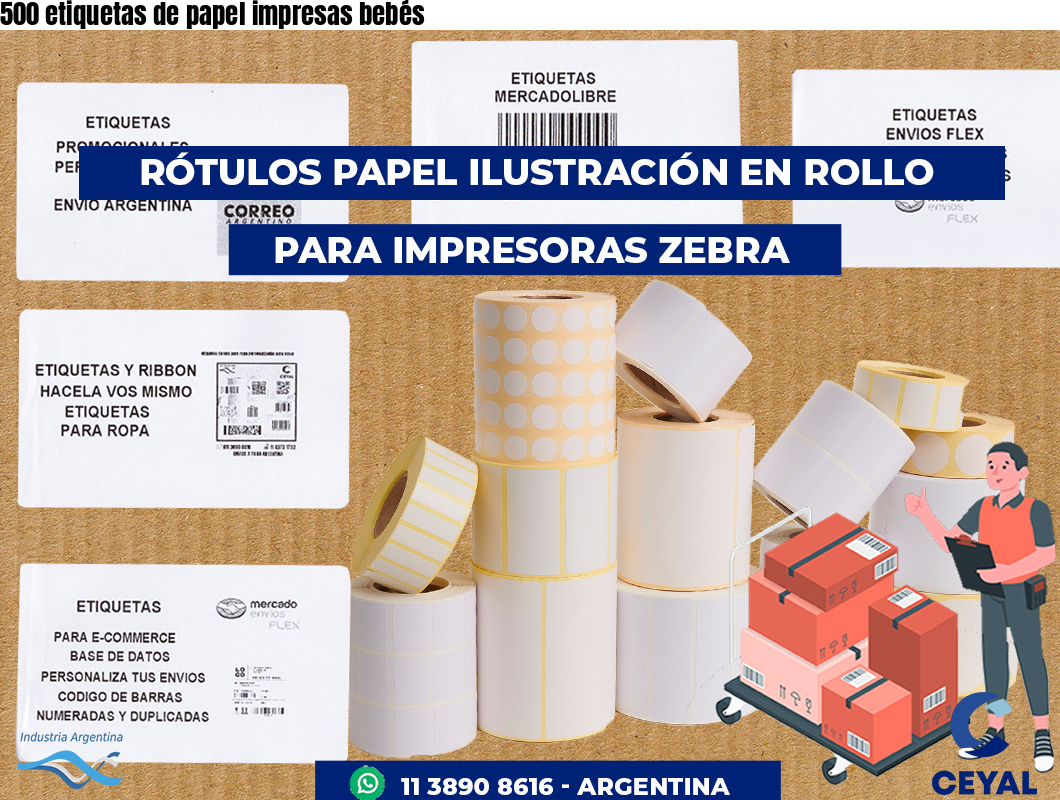 500 etiquetas de papel impresas bebés
