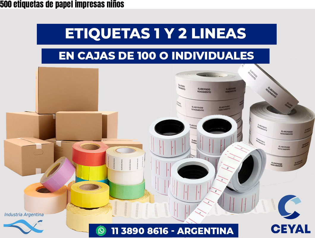 500 etiquetas de papel impresas niños