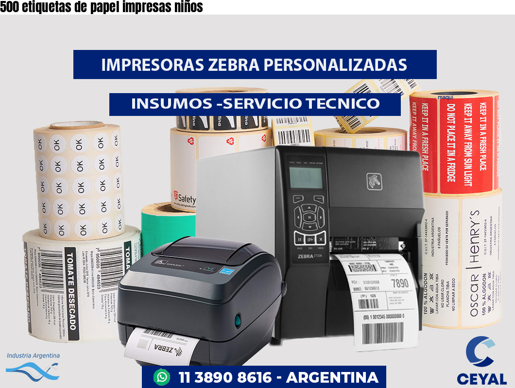 500 etiquetas de papel impresas niños