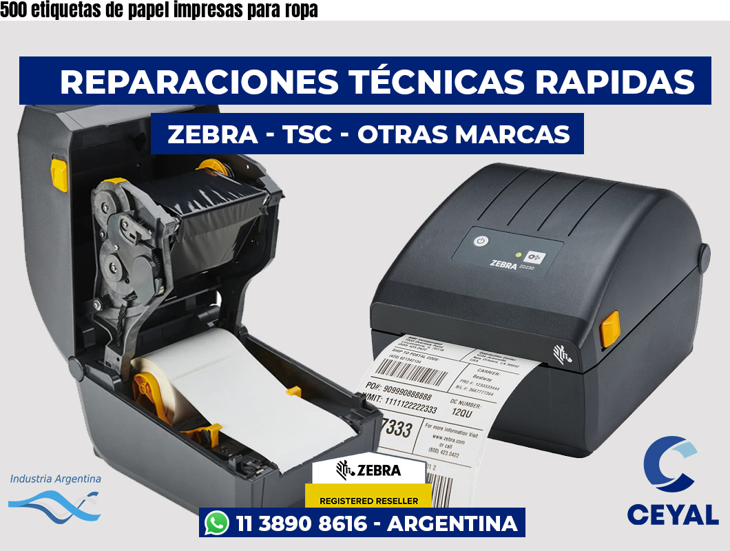 500 etiquetas de papel impresas para ropa