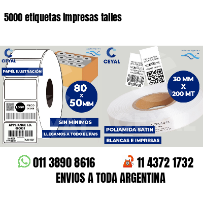 5000 etiquetas impresas talles