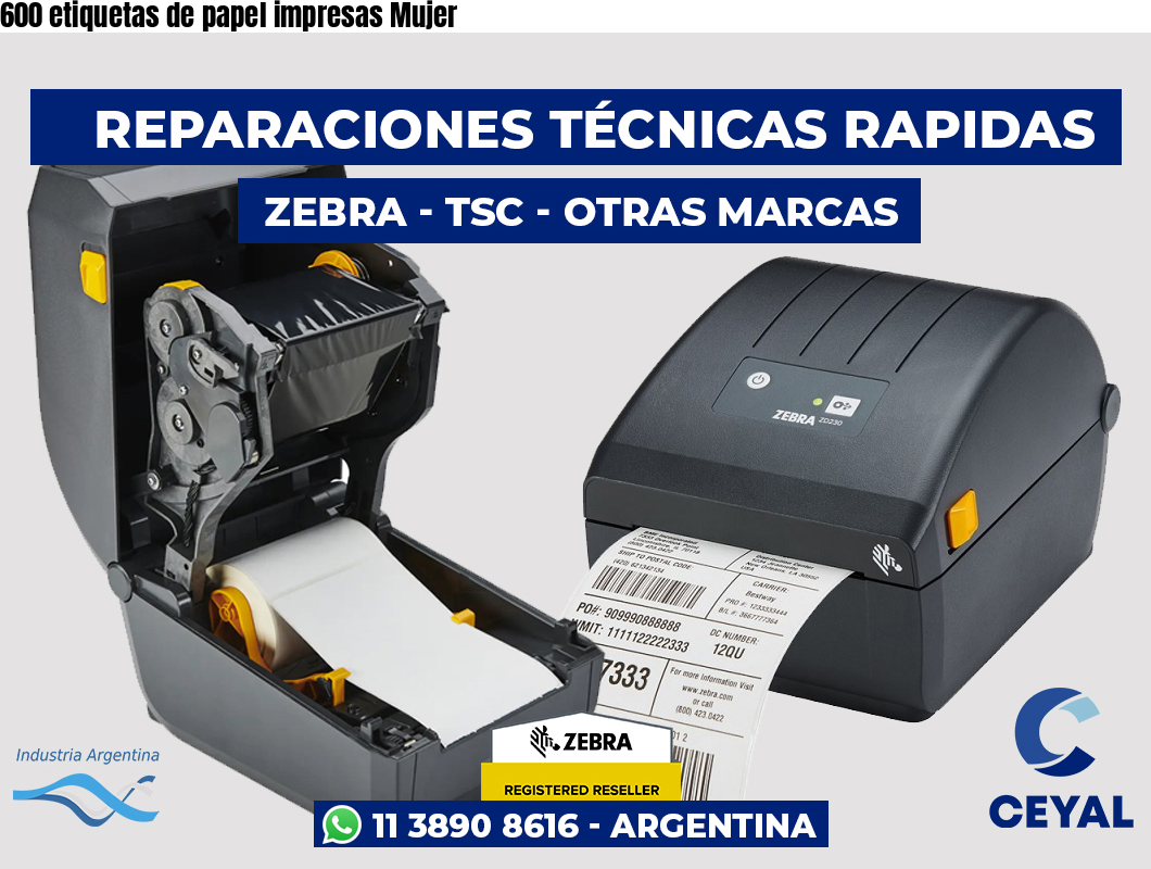 600 etiquetas de papel impresas Mujer