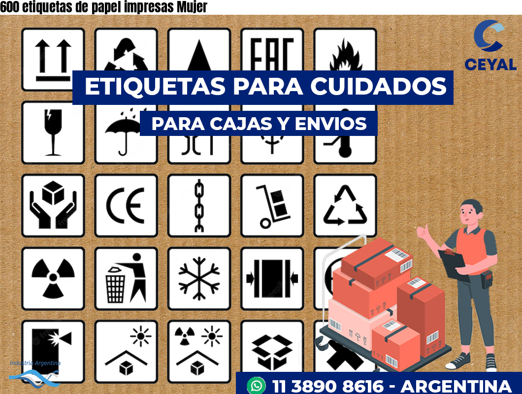 600 etiquetas de papel impresas Mujer