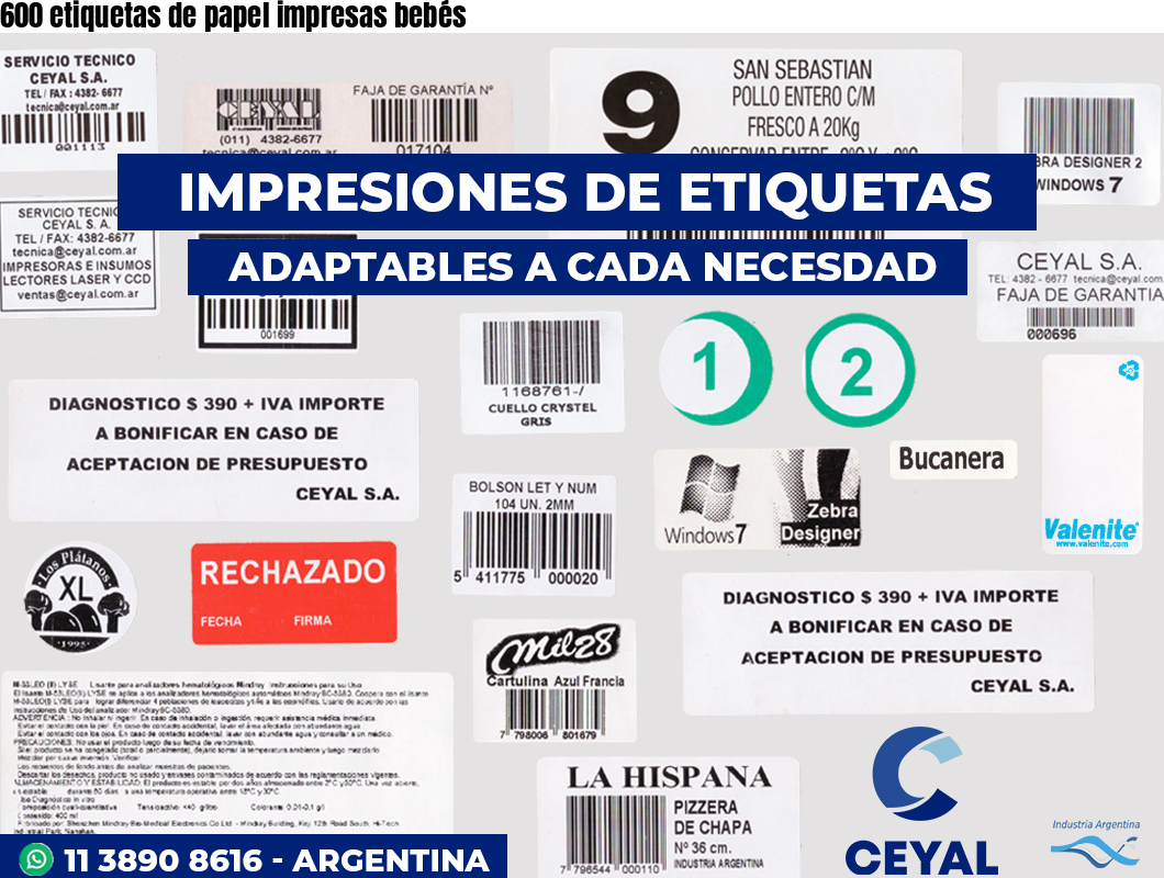 600 etiquetas de papel impresas bebés
