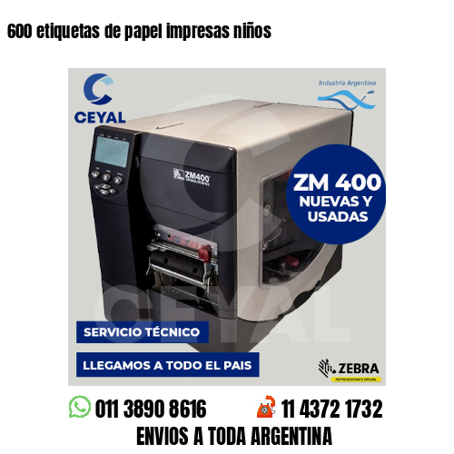 600 etiquetas de papel impresas niños