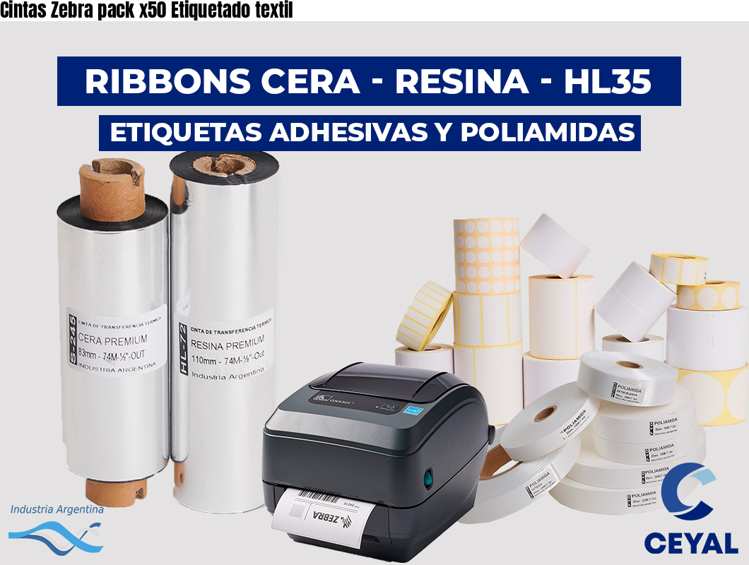 Cintas Zebra pack x50 Etiquetado textil