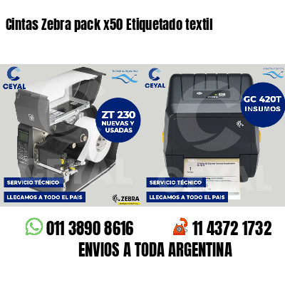 Cintas Zebra pack x50 Etiquetado textil