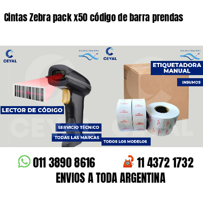 Cintas Zebra pack x50 código de barra prendas
