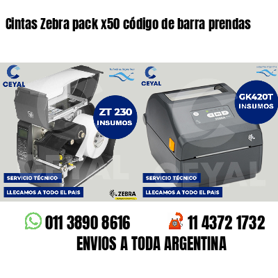 Cintas Zebra pack x50 código de barra prendas