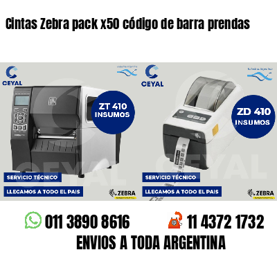 Cintas Zebra pack x50 código de barra prendas