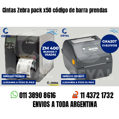 Cintas Zebra pack x50 código de barra prendas