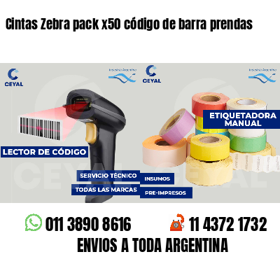 Cintas Zebra pack x50 código de barra prendas