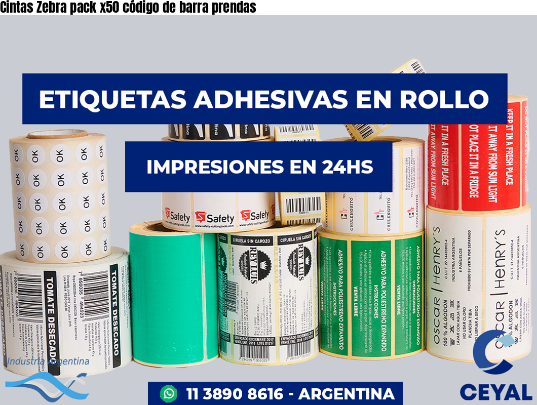 Cintas Zebra pack x50 código de barra prendas