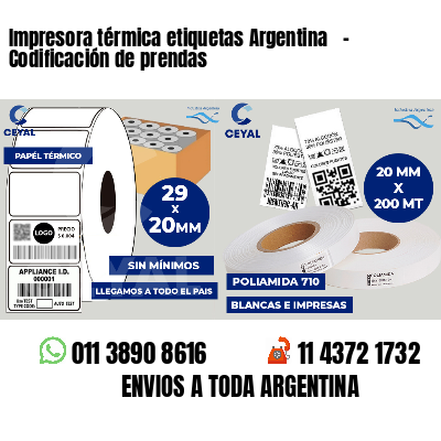 Impresora térmica etiquetas Argentina   - Codificación de prendas
