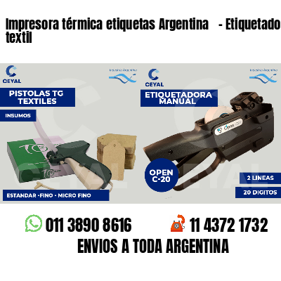 Impresora térmica etiquetas Argentina   - Etiquetado textil