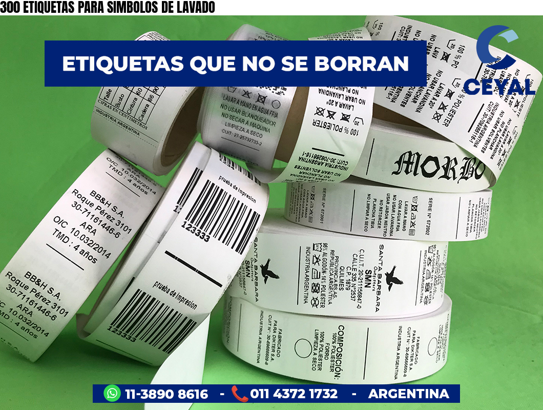 300 ETIQUETAS PARA SIMBOLOS DE LAVADO