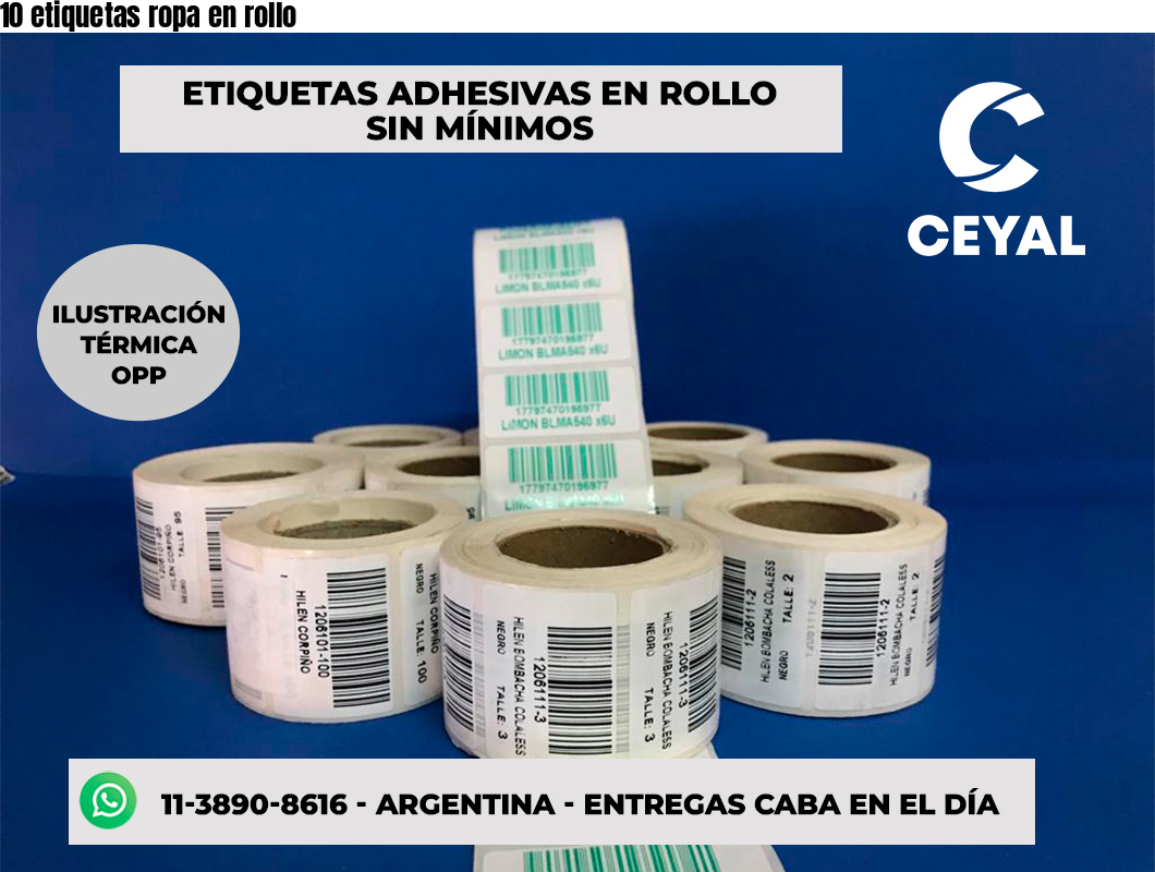10 etiquetas ropa en rollo