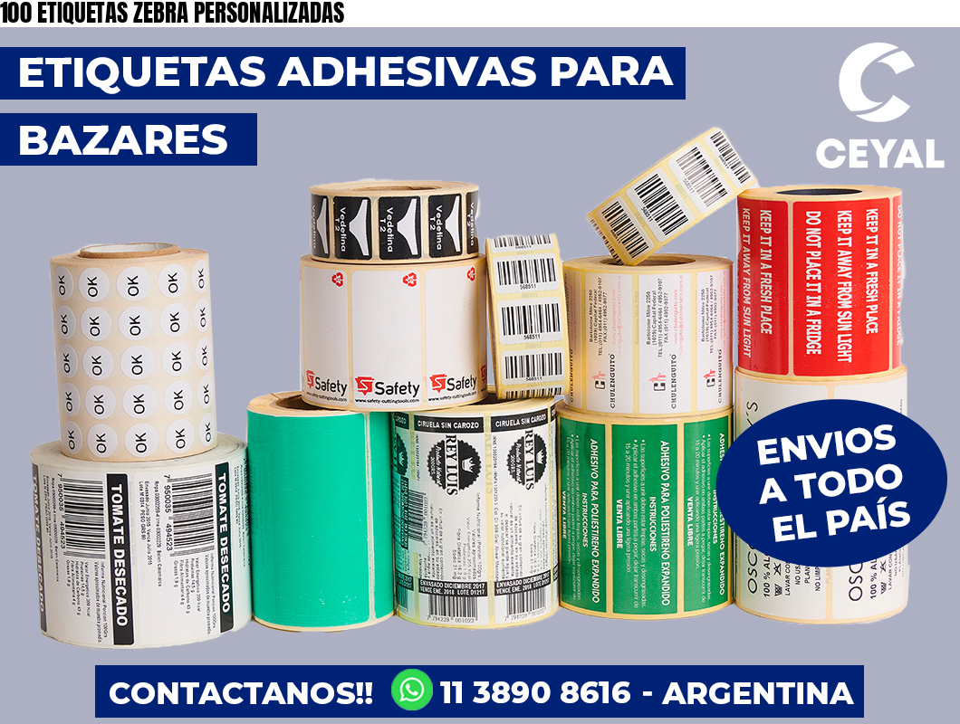 100 ETIQUETAS ZEBRA PERSONALIZADAS