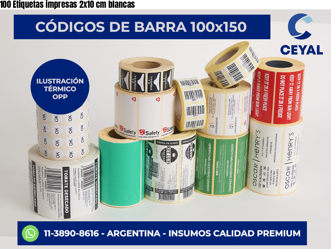 100 Etiquetas impresas 2×10 cm blancas