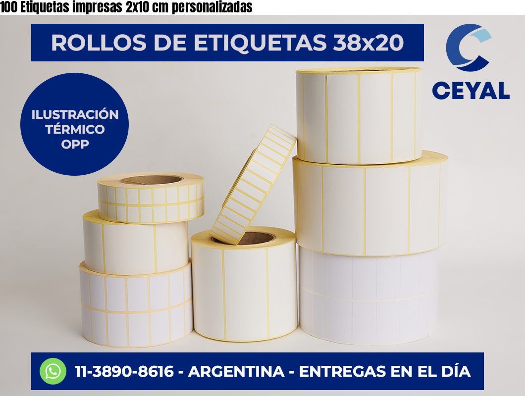 100 Etiquetas impresas 2×10 cm personalizadas