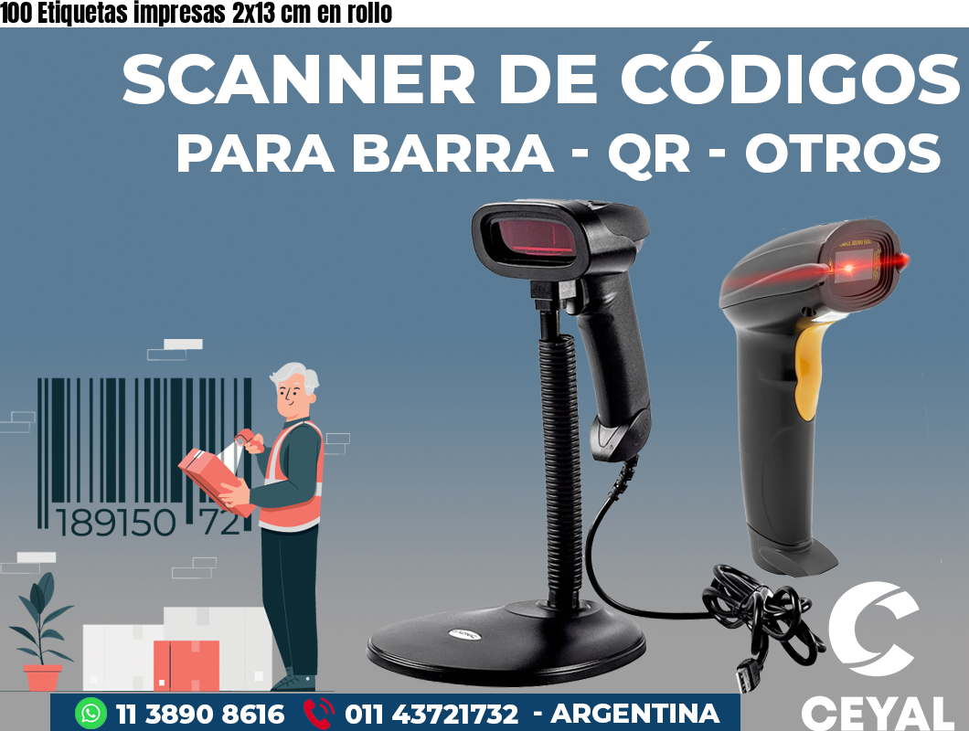 100 Etiquetas impresas 2x13 cm en rollo