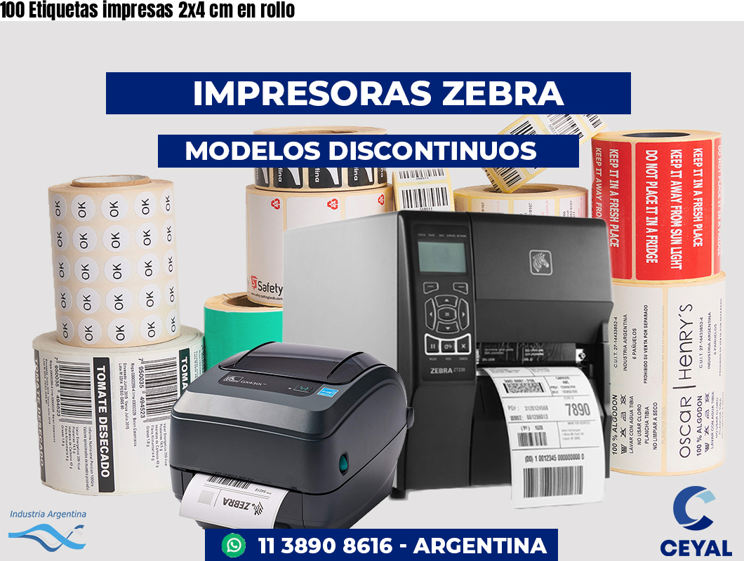 100 Etiquetas impresas 2x4 cm en rollo