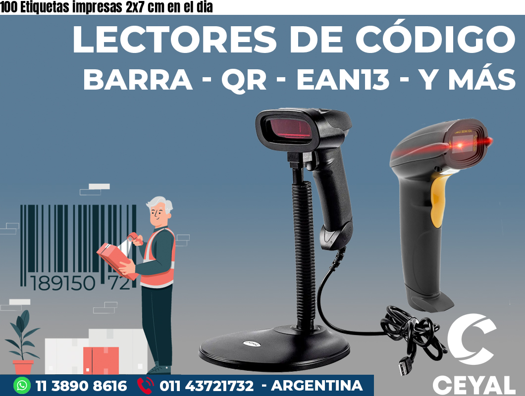 100 Etiquetas impresas 2x7 cm en el dia