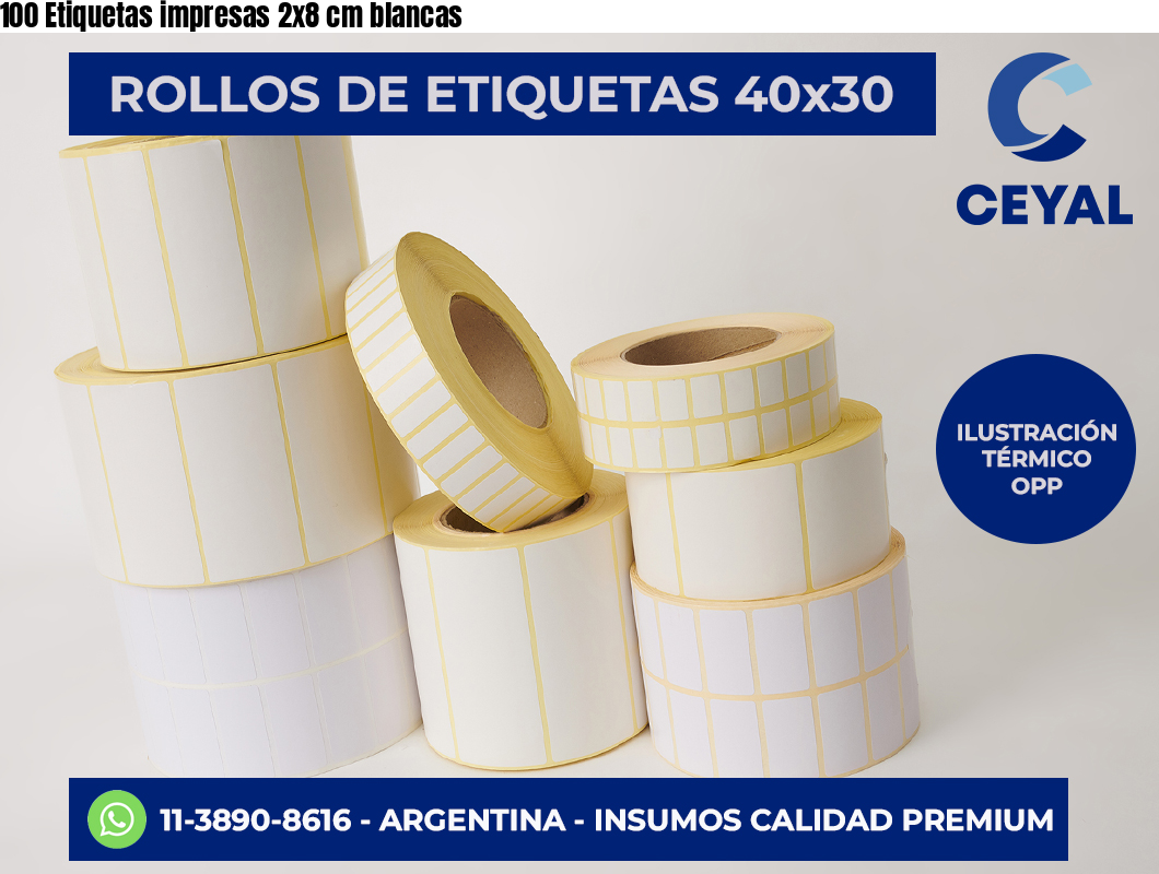 100 Etiquetas impresas 2×8 cm blancas